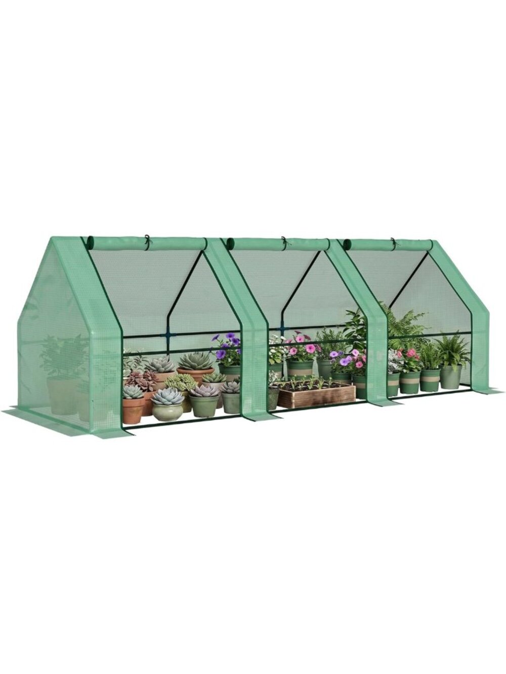 Portable Mini Greenhouse 9' x 3' with Zippered Doors & Roll-up Windows, UV